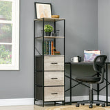 Heavy-Duty Storage Organizer - Industrial Cabinet with Open Shelves & Foldable Fabric Drawers - Ideal for Living Room, Study, Bedroom Storage Solutions