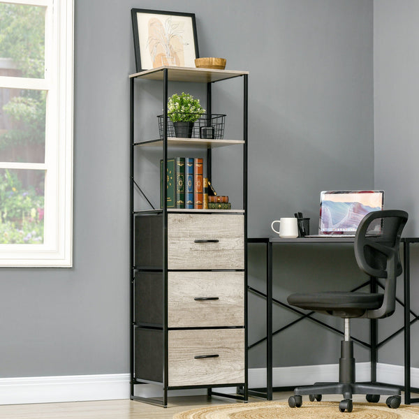 Heavy-Duty Storage Organizer - Industrial Cabinet with Open Shelves & Foldable Fabric Drawers - Ideal for Living Room, Study, Bedroom Storage Solutions
