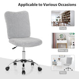 Adjustable Armless Office Chair with Faux Fur - Swivel Design, Chrome Base in Grey - Ideal for Comfortable Workspaces