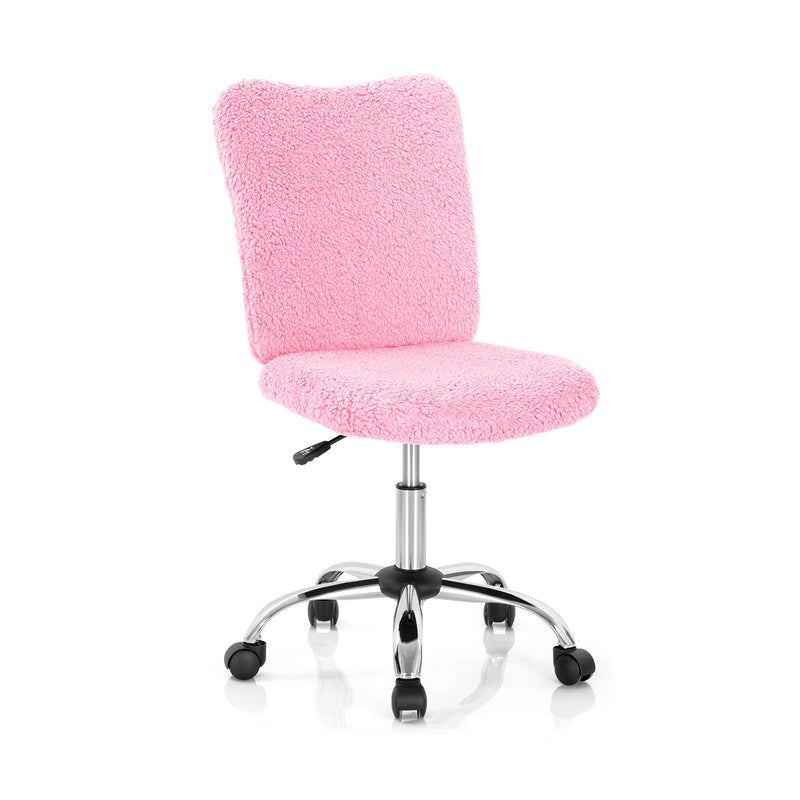 Adjustable Armless Office Chair with Faux Fur - Swivel Design, Chrome Base in Grey - Ideal for Comfortable Workspaces