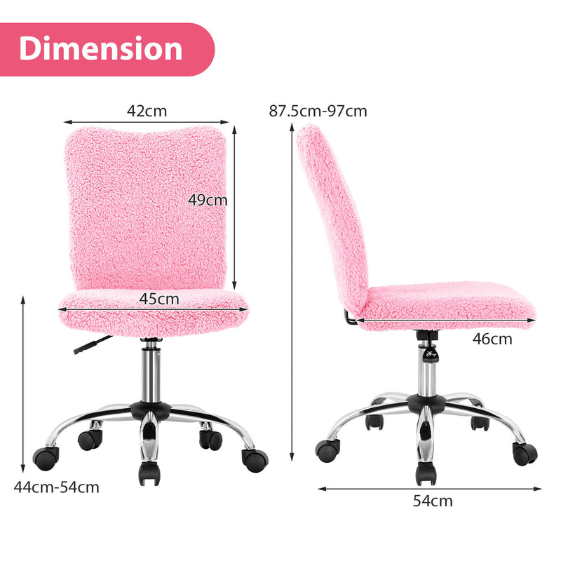 Adjustable Armless Office Chair with Faux Fur - Swivel Design, Chrome Base in Grey - Ideal for Comfortable Workspaces