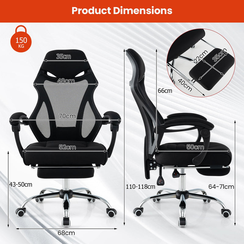 Adjustable Ergonomic Mesh Office Chair with Footrest-