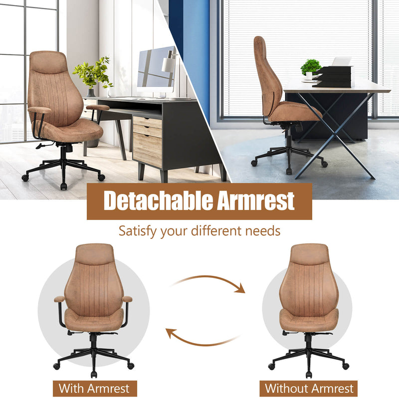 Ergonomic Suede Office Chair - Adjustable and Reclining Backrest in Brown - Ideal for Comfortable, Long-lasting Workspace Seating Solutions