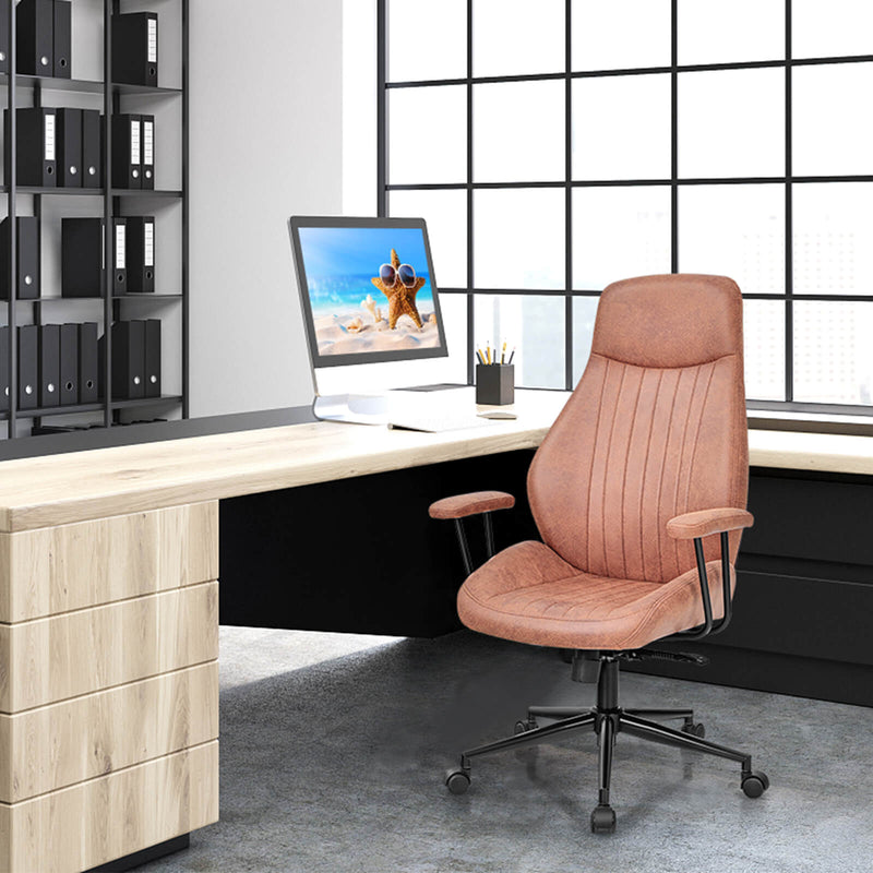 Ergonomic Suede Office Chair - Adjustable and Reclining Backrest in Brown - Ideal for Comfortable, Long-lasting Workspace Seating Solutions