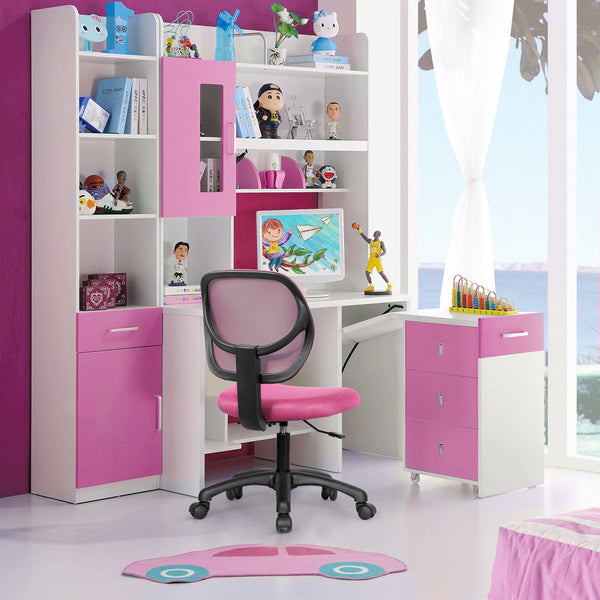 Kid's Adjustable Swivel Office Chair - Featuring Lumbar Support, Comfortable Seating - Perfect for Studying, Children's Ergonomic Furniture in Pink