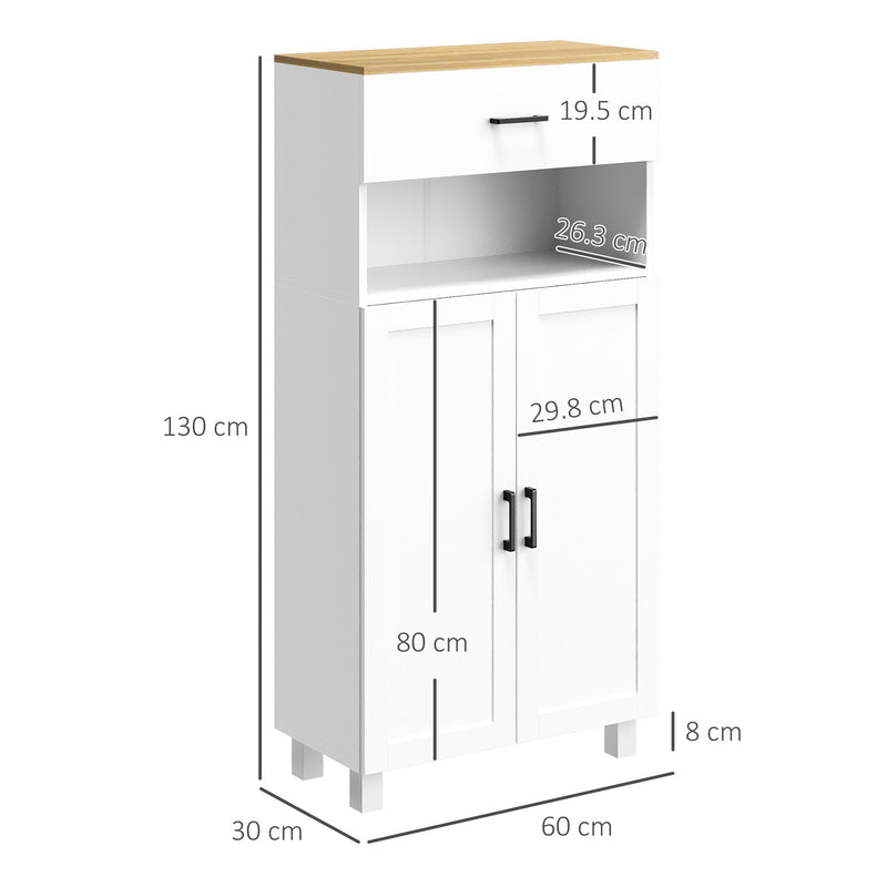 Freestanding Nordic Cupboard - Elegant White Storage Cabinet with Drawers, Doors & Open Countertop - Ideal for Living & Dining Spaces, 130cm