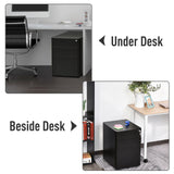 Lockable Steel 3-Drawer File Cabinet - Holds Letter/Legal/A4 Documents, Mobile Office Storage on Wheels - Black Metal Filing Solution for Home and Office Organization