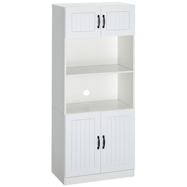 5-Tier Kitchen Cupboard with Adjustable Shelving - Space-Saving Storage Cabinet with Open Microwave Platform - Ideal for Organizing Cookware & Appliances