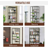 Industrial 6-Tier Staggered Wood Shelving Unit - Modern Bookcase and Display Rack for Living Room - Home Organization and Storage Solution