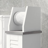 Slim Bathroom Organizer - Space-Saving Floor Cabinet with Cupboard & Roll Holder, Adjustable Shelving - Ideal for Toilet Paper, Shampoo Storage in White