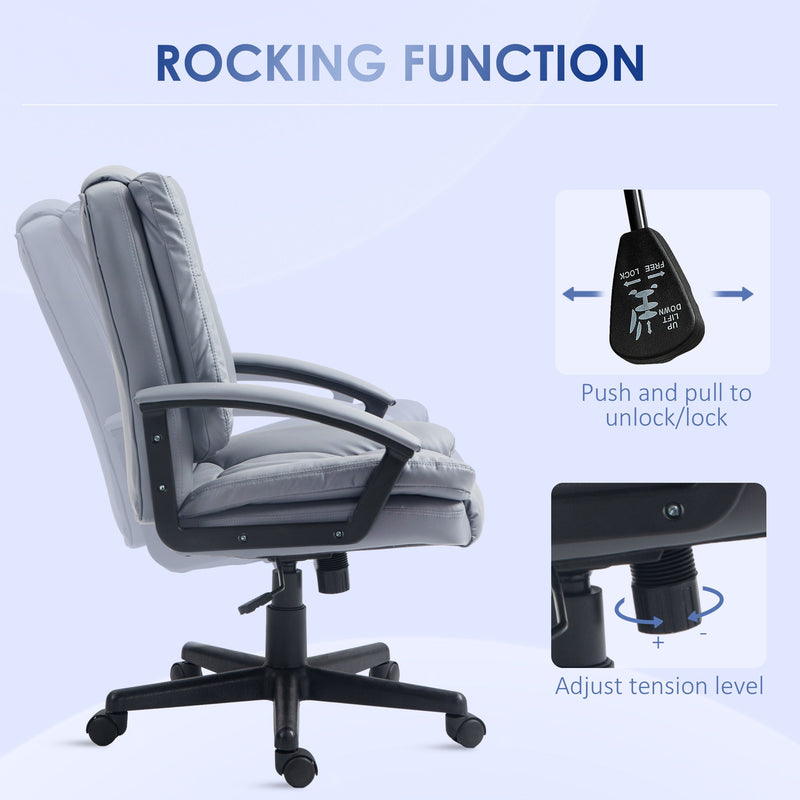 Faux Leather Office Chair - Mid Back, Adjustable Height, Swivel Rolling Wheels Computer Desk Chair - Ideal for Executives and Home Office Comfort