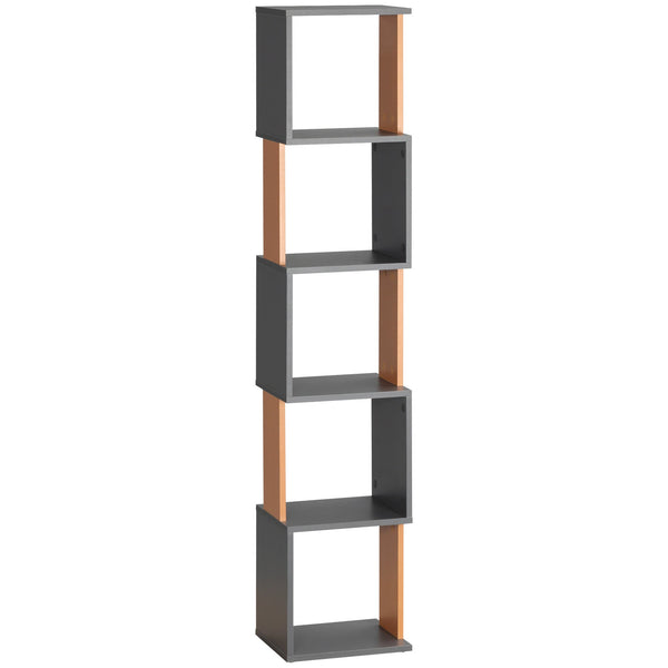 5-Tier Modern Bookcase - Freestanding Storage Shelving Unit, Dark Grey Finish - Ideal for Living Room, Home Office or Study Organization