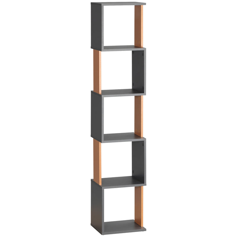 5-Tier Modern Bookcase - Freestanding Storage Shelving Unit, Dark Grey Finish - Ideal for Living Room, Home Office or Study Organization