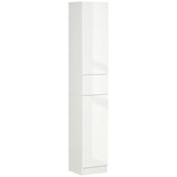 Adjustable Shelf Tall Bathroom Cabinet - High Gloss Freestanding Storage Cupboard with Drawer - Space-Saving Organizer for Toiletries and Linens