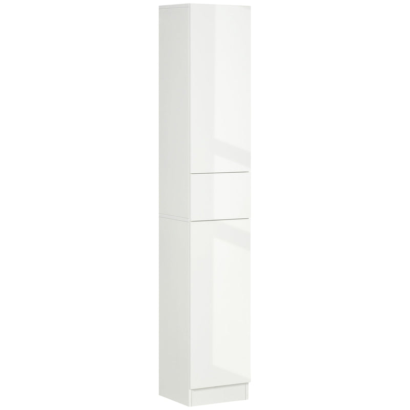 Adjustable Shelf Tall Bathroom Cabinet - High Gloss Freestanding Storage Cupboard with Drawer - Space-Saving Organizer for Toiletries and Linens