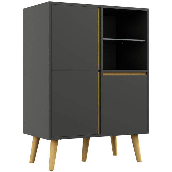 Elegant Tempered Glass Storage Cabinet - Sideboard with Adjustable Shelves and Solid Wood Legs - Ideal for Dining Room Organization and Display
