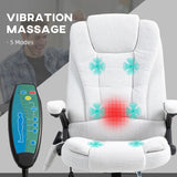 Heated Massage Recliner Chair with Linen Fabric - 6-Point Vibrating Office Chair with Swivel Casters - Comfort for Home and Office Use, Cream White