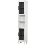 6-Tier Retro Bathroom Cabinet with Patterned Glass Doors - Anti-Tilt Design, Melamine Finish, Freestanding Storage - Chic Monochrome Tall Tower for Bathroom Organization