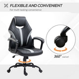 Ergonomic Racing Gaming Chair - Faux Leather Swivel Office Chair with 5 Wheels, Black and Grey - Ideal for Long Gaming Sessions & Professional Gamers