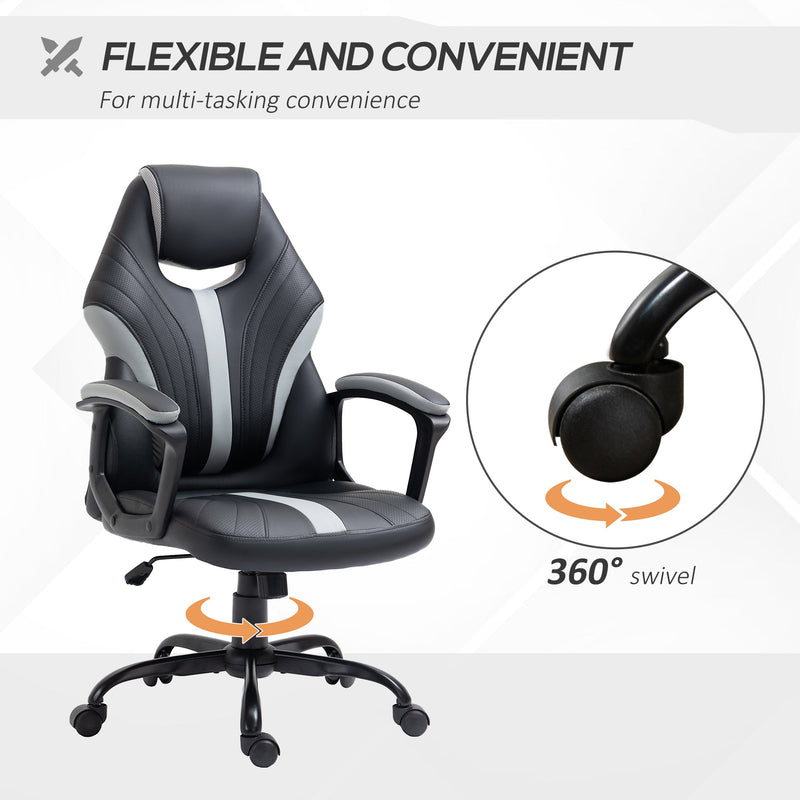 Ergonomic Racing Gaming Chair - Faux Leather Swivel Office Chair with 5 Wheels, Black and Grey - Ideal for Long Gaming Sessions & Professional Gamers