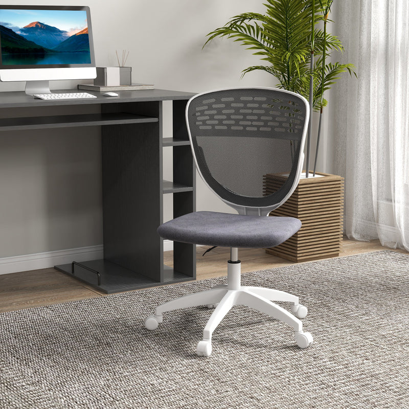 Mesh Office Chair - Armless, Height Adjustable with Swivel Wheels, Grey - Ideal for Home and Office Comfort