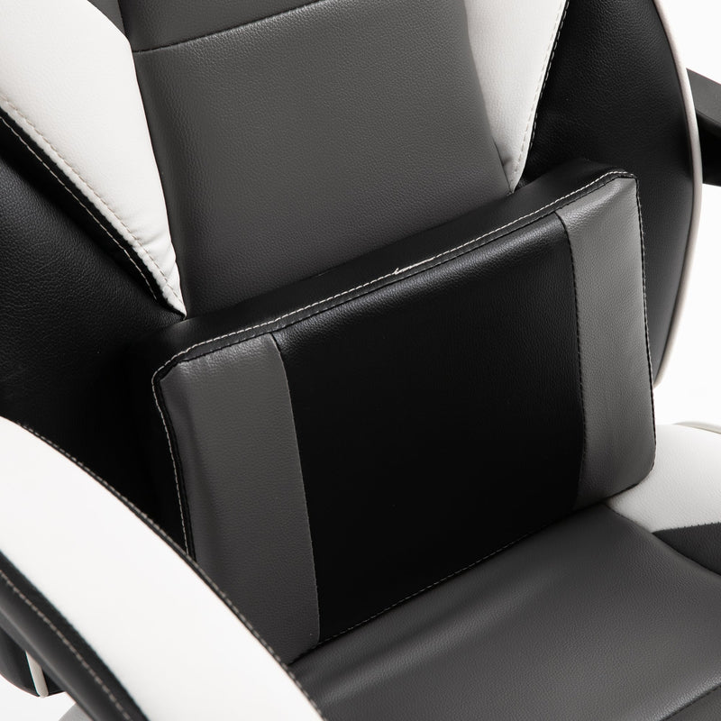 Ergonomic Gaming Chair with Footrest and Lumbar Support - Thick Padding, Headrest, 5 Smooth-Rolling Wheels, Reclining Backrest - Adjustable Height for Comfortable Gaming & Home Office Use, Grey