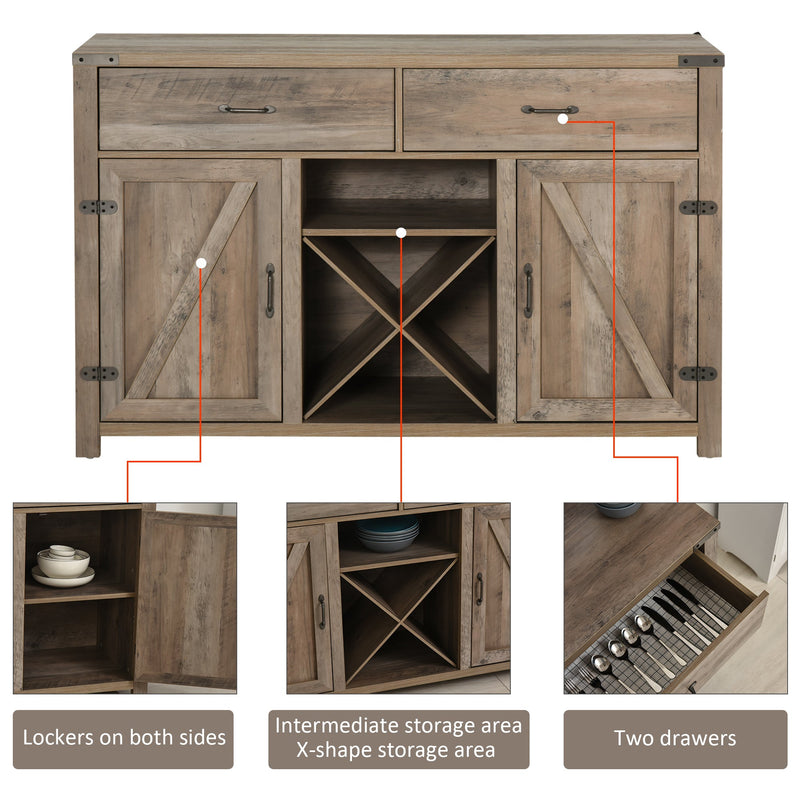 Rustic Freestanding Side Cabinet with Multiple Storage Options - 2 Drawers & Cupboard Spaces in Bronze-Tone, 140L x 39W x 58H cm - Ideal for Home Dining Room Organization