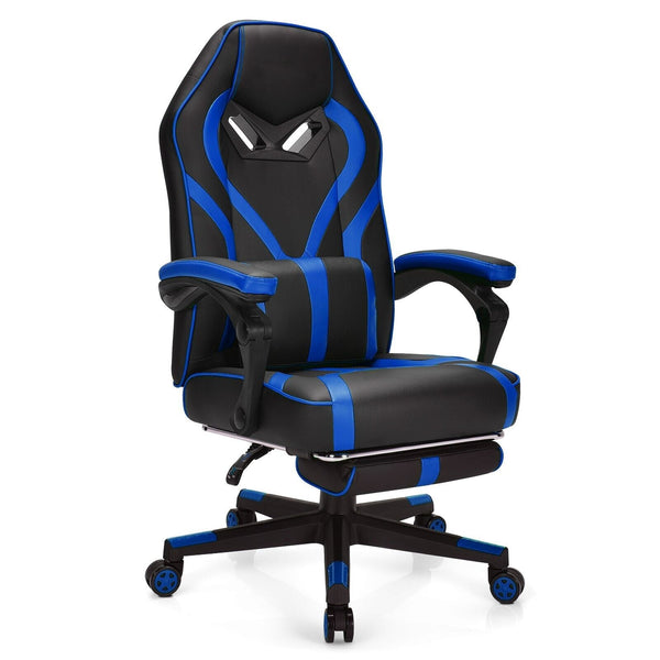 Ergonomic Swivel Gaming Chair with Retractable Footrest and Lumbar Support-
