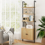 Bookcase with Rattan Cabinet and Adjustable Shelf-