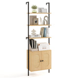 Bookcase with Rattan Cabinet and Adjustable Shelf-