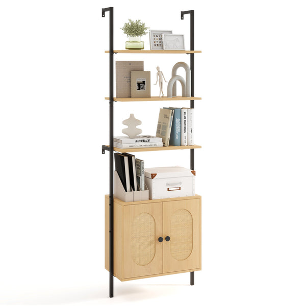 Bookcase with Rattan Cabinet and Adjustable Shelf-