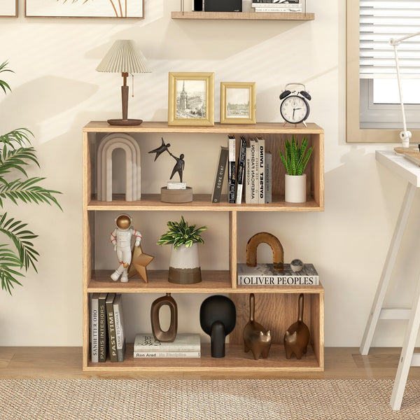 3-tier Bookshelf Irregular Open Back Bookcase with 3 Cubes-