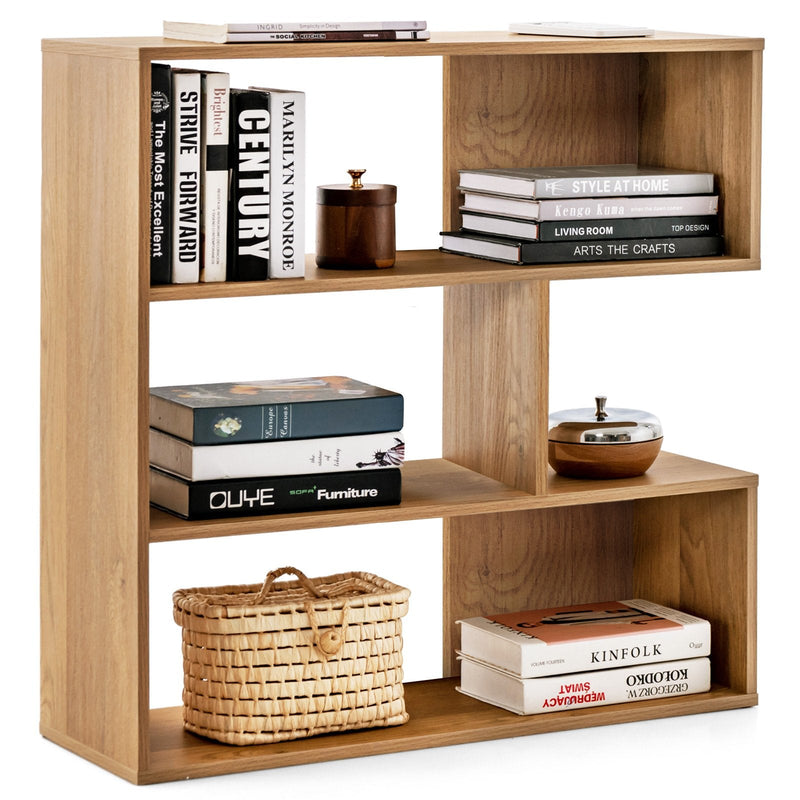 3-tier Bookshelf Irregular Open Back Bookcase with 3 Cubes-
