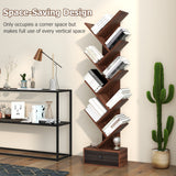 10-Tier Tree Design - Bookshelf with Drawer and Anti-Tipping Kit in Beige - Ideal for Modern Home Storage Solutions