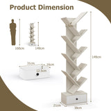 10-Tier Tree Design - Bookshelf with Drawer and Anti-Tipping Kit in Beige - Ideal for Modern Home Storage Solutions