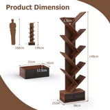 10-Tier Tree Design - Bookshelf with Drawer and Anti-Tipping Kit in Beige - Ideal for Modern Home Storage Solutions