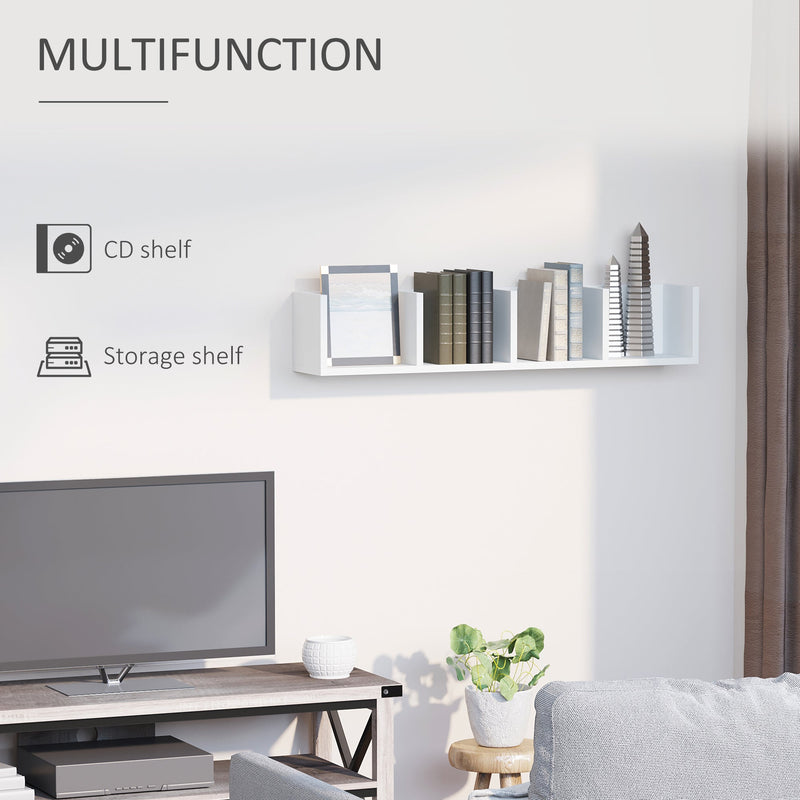 Wall Mount Media Storage Rack - 84 CD / 56 DVD/Blu-ray Capacity with 4 Wooden Cubes and Bookcase Display - Space-Saving Organizer for Movies, Music, and Books