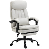 Ergonomic Heated Massage Office Chair with Footrest - Microfiber Reclining Computer Chair with Lumbar Support, Adjustable Armrests, Cream White - Comfort for Long Working Hours
