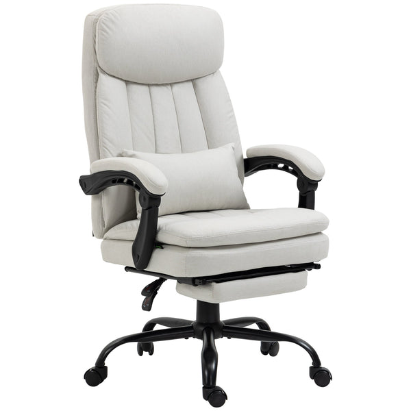 Ergonomic Heated Massage Office Chair with Footrest - Microfiber Reclining Computer Chair with Lumbar Support, Adjustable Armrests, Cream White - Comfort for Long Working Hours