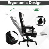 Ergonomic Gaming Chair with Footrest and Lumbar Support - Thick Padding, Headrest, 5 Smooth-Rolling Wheels, Reclining Backrest - Adjustable Height for Comfortable Gaming & Home Office Use, Grey