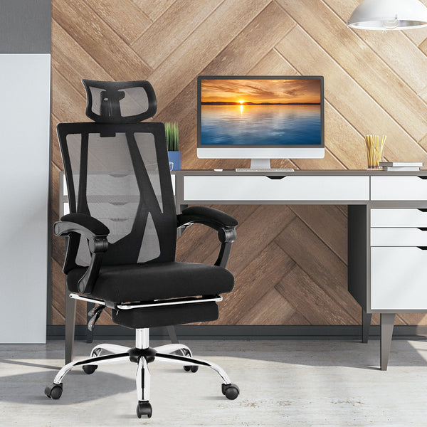 Ergonomic Office Chair - Recliner Mesh Design with Retractable Footrest - Perfect for Corporate Environment and Comfort Oriented Home Offices