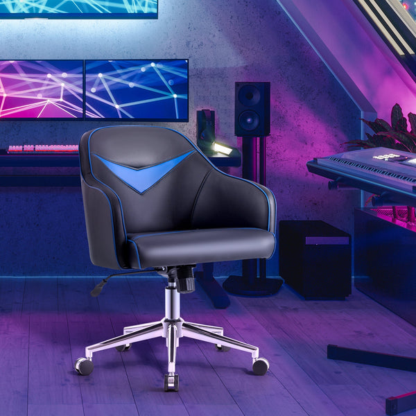 Blue Upholstered Gaming Chair with Adjustable Feature - Comfortable Gaming and Accent Chair with Height Adjustability - Perfect for Gamers in Need of Flexible Seating Options