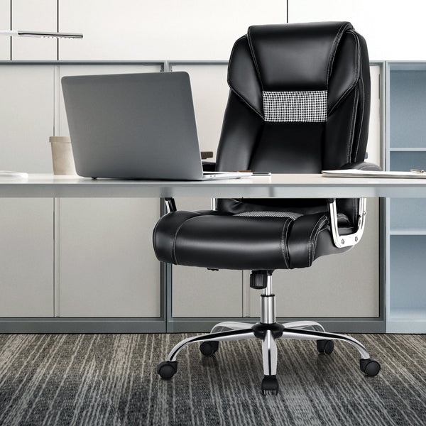Executive Chair in PVC Leather - High-Back Design with Padded Armrests, Black - Perfect for Office Professionals Seeking Comfort and Style