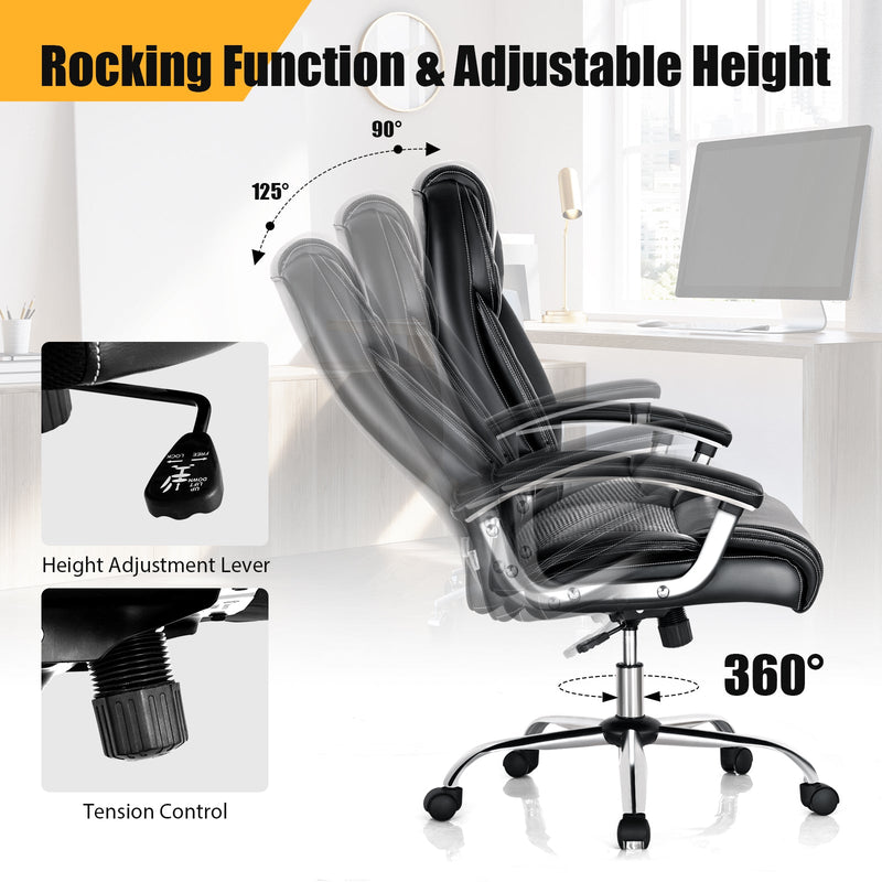 Executive Chair in PVC Leather - High-Back Design with Padded Armrests, Black - Perfect for Office Professionals Seeking Comfort and Style