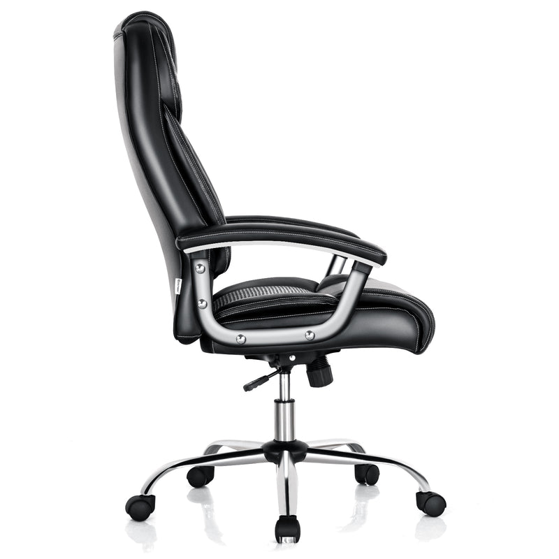 Executive Chair in PVC Leather - High-Back Design with Padded Armrests, Black - Perfect for Office Professionals Seeking Comfort and Style