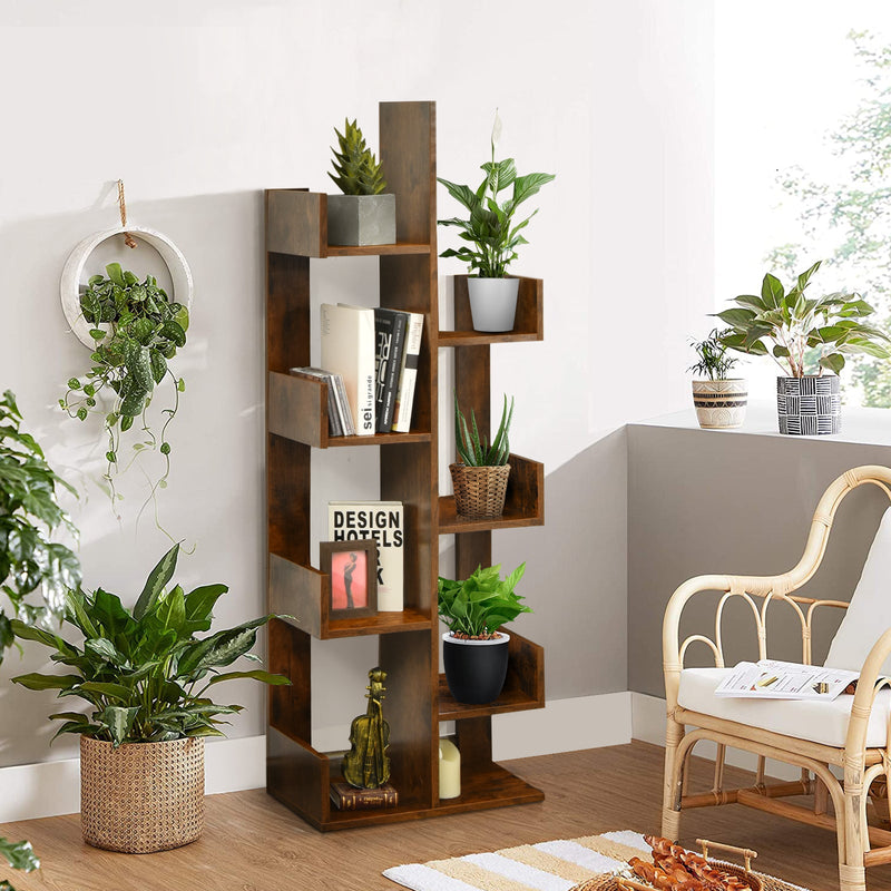 Tree Shaped Bookshelf - 8-Tier Floor Standing Unit in White - Ideal for Space Saving and Organization