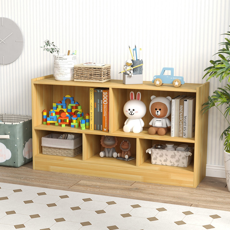 2-Tier Wooden Bookcase - Kids' Storage with 5 Compartments, Ideal for Playroom or Study Area - Solves Space Organization Problems
