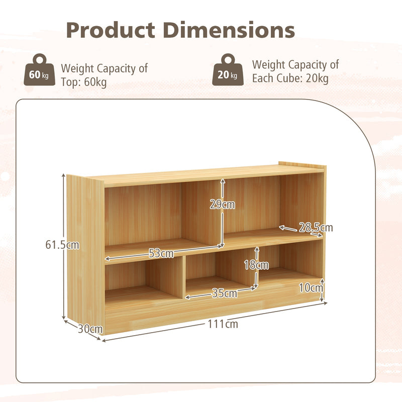 2-Tier Wooden Bookcase - Kids' Storage with 5 Compartments, Ideal for Playroom or Study Area - Solves Space Organization Problems