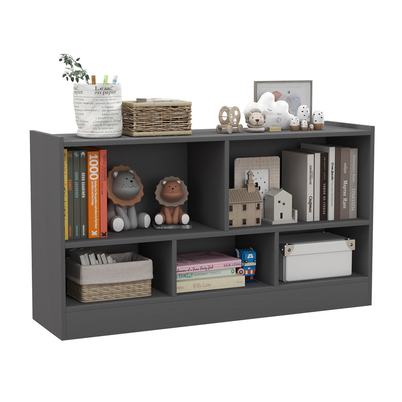 2-Tier Wooden Bookcase - Kids' Storage with 5 Compartments, Ideal for Playroom or Study Area - Solves Space Organization Problems