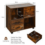 Mobile File Cabinet for Home Office - 2-Drawer Structure with 2 Open Shelves and Door, Rustic Brown - Ideal for Organizing Documents and Office Supplies